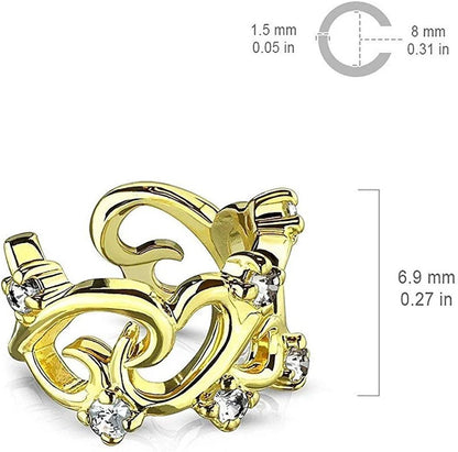 Brass Filigree Linked Hearts with CZ Accents Non-Piercing Ear Cuff Cuff Earring Impulse Piercings