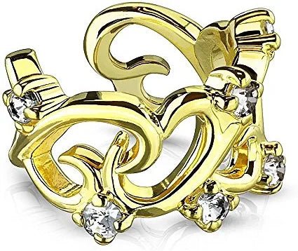 Brass Filigree Linked Hearts with CZ Accents Non-Piercing Ear Cuff Cuff Earring Impulse Piercings Gold