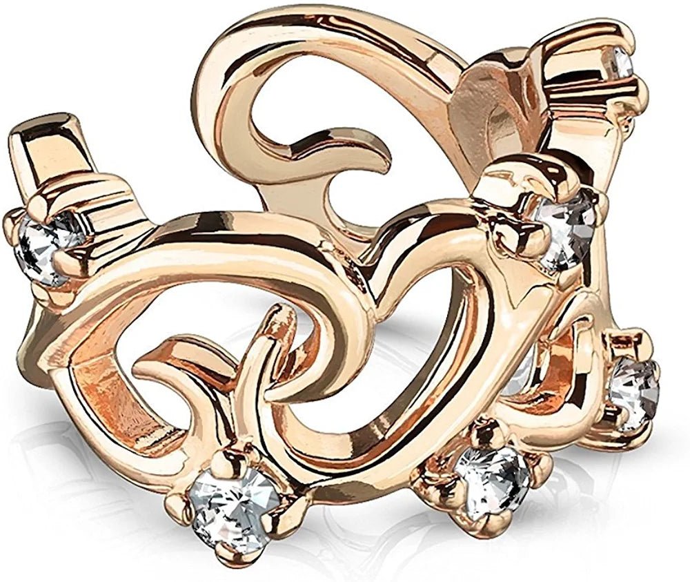 Brass Filigree Linked Hearts with CZ Accents Non-Piercing Ear Cuff Cuff Earring Impulse Piercings Rose Gold