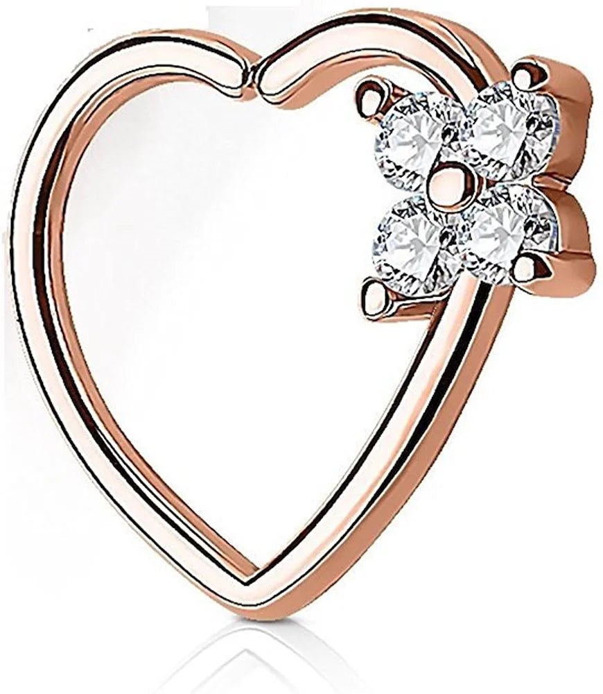 Brass Four CZ Square Heart Ear Cartilage Daith Hoop Rings Cartilage Earring Impulse Piercings Rose Gold