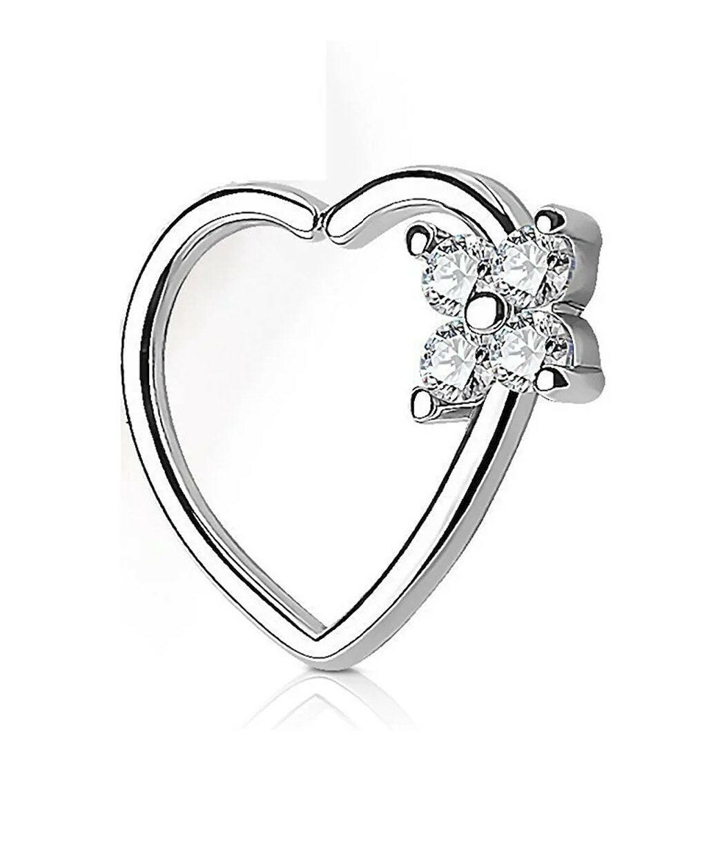 Brass Four CZ Square Heart Ear Cartilage Daith Hoop Rings Cartilage Earring Impulse Piercings Clear