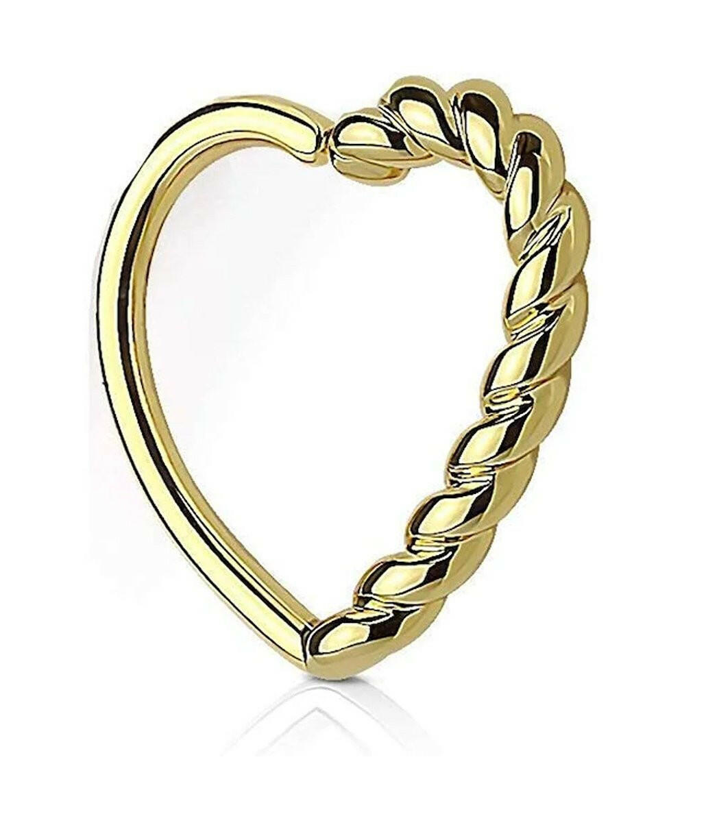 Brass Half Braided Heart Ear Cartilage Daith Hoop Rings Cartilage Earring Impulse Piercings Gold