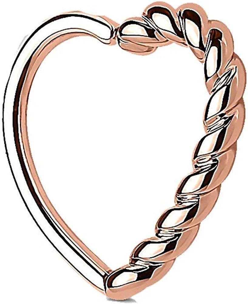 Brass Half Braided Heart Ear Cartilage Daith Hoop Rings Cartilage Earring Impulse Piercings Rose Gold