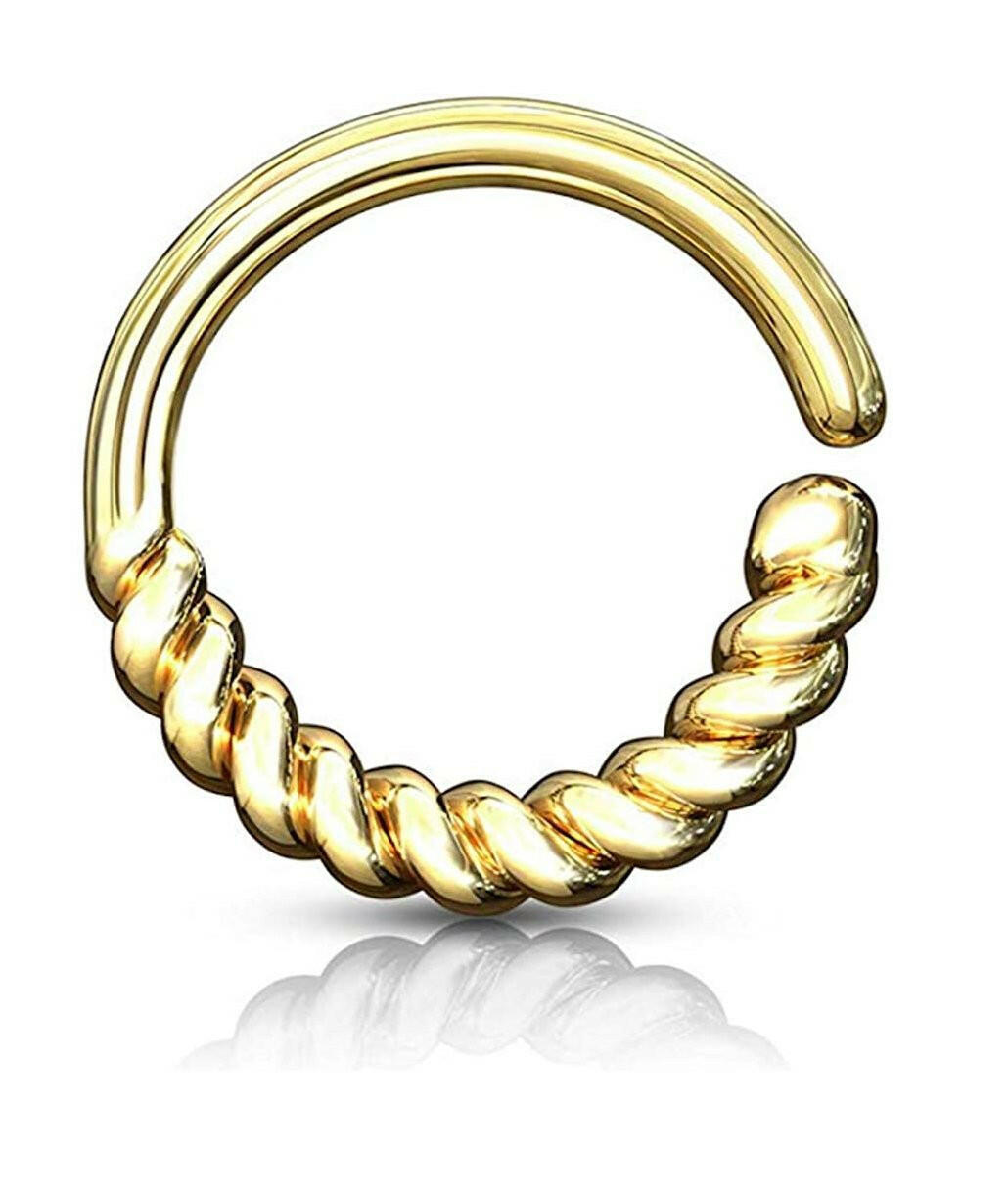 Brass Half Circle Braided Bendable Hoop Rings for Septum Ear Cartilage Daith Nose Ring Impulse Piercings Gold