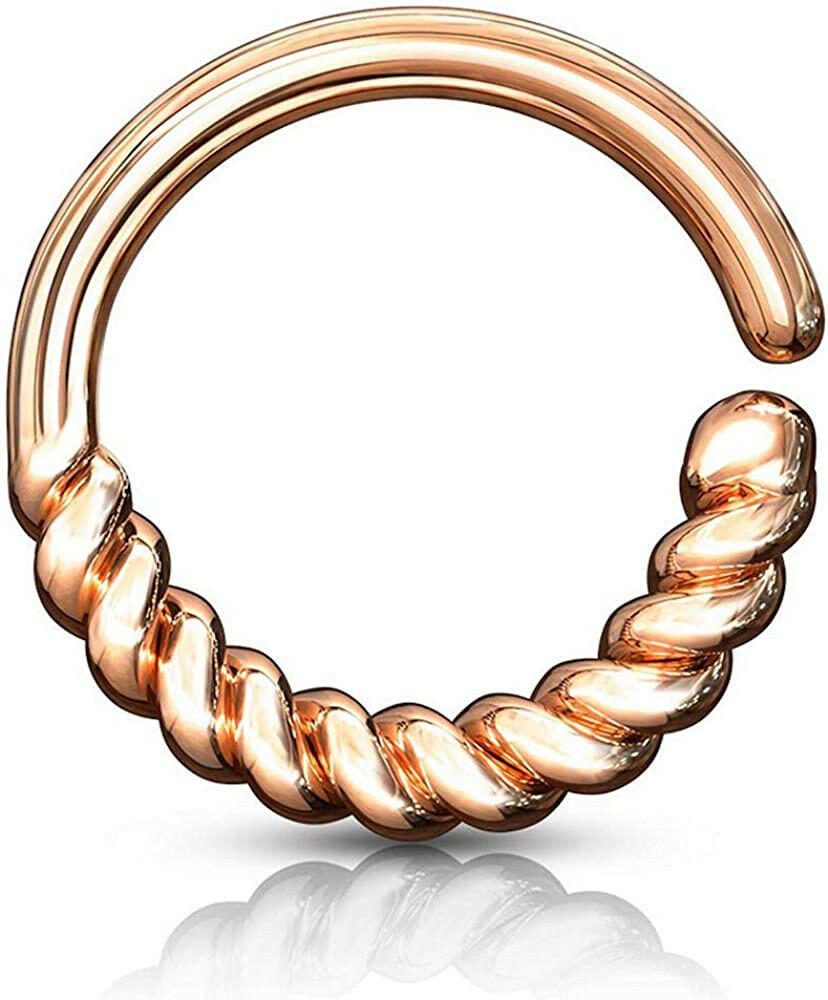 Brass Half Circle Braided Bendable Hoop Rings for Septum Ear Cartilage Daith Nose Ring Impulse Piercings Rose Gold