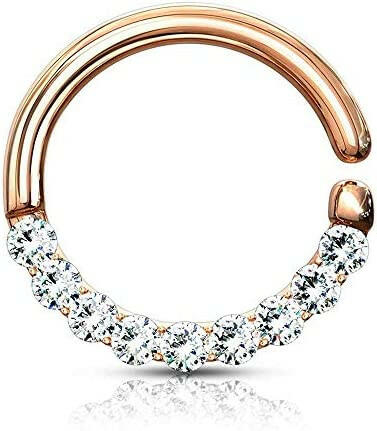 Brass Half Circle Lined CZ Bendable Hoop Rings for Septum Ear Cartilage Daith Nose Ring Impulse Piercings Rose Gold