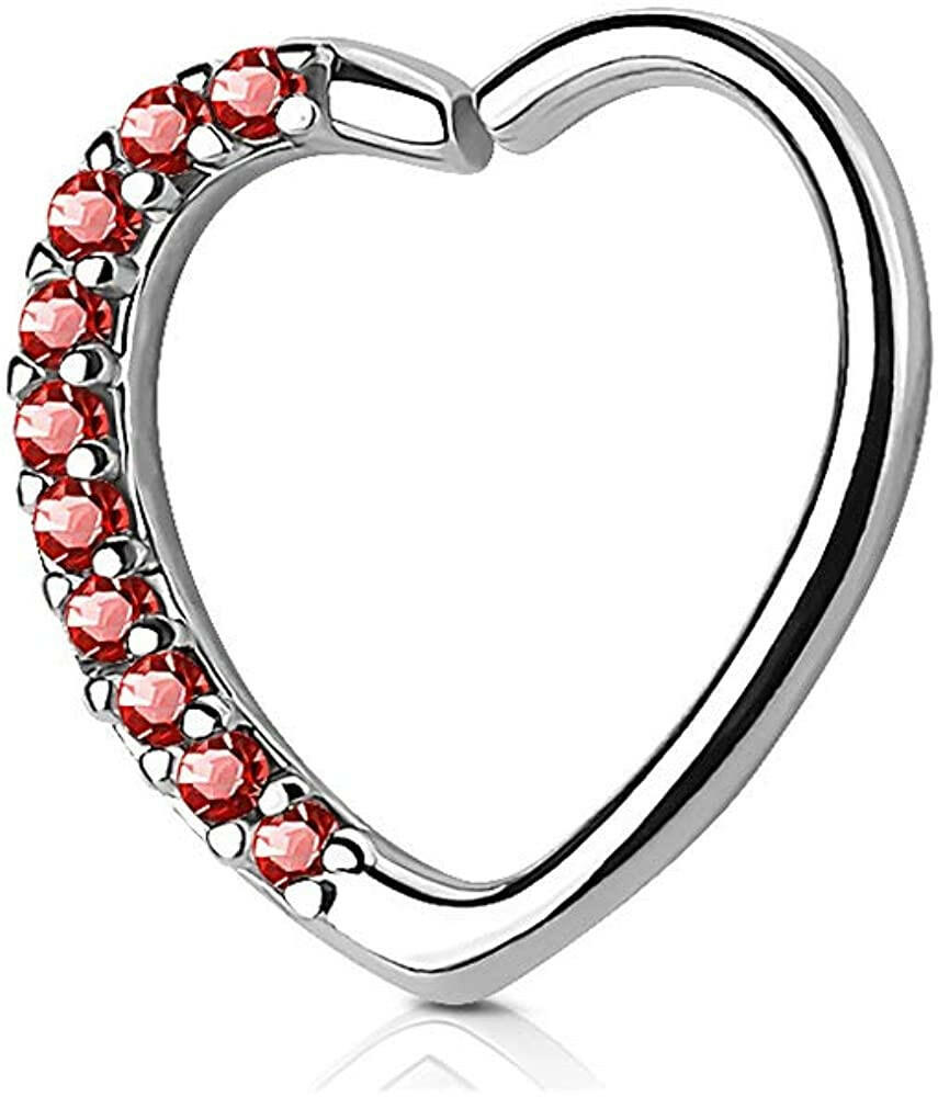 Brass Lined CZ Heart Ear Cartilage Daith Hoop Rings Nose Ring Impulse Piercings Right/Red