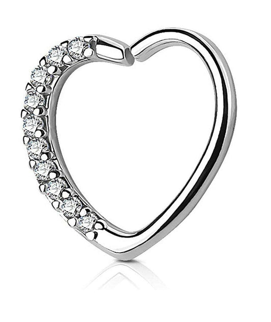 Brass Lined CZ Heart Ear Cartilage Daith Hoop Rings Nose Ring Impulse Piercings