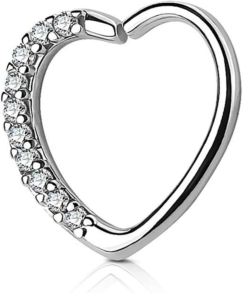 Brass Lined CZ Heart Ear Cartilage Daith Hoop Rings Nose Ring Impulse Piercings Left/Clear