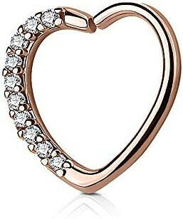 Brass Lined CZ Heart Ear Cartilage Daith Hoop Rings Nose Ring Impulse Piercings Left/Rose Gold