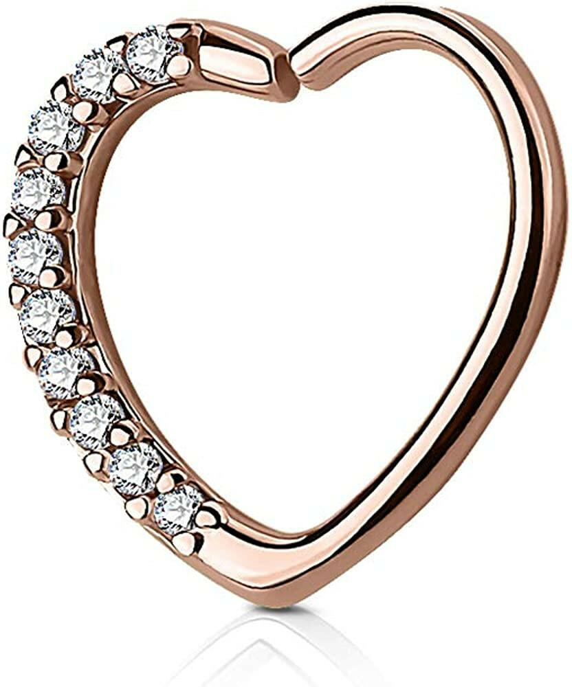 Brass Lined CZ Heart Ear Cartilage Daith Hoop Rings Nose Ring Impulse Piercings Right/Rose Gold