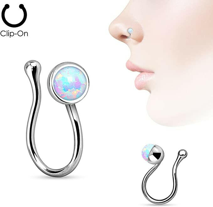 Brass Opal Gem Non Piercing Nose Clip Nose Ring Impulse Piercings