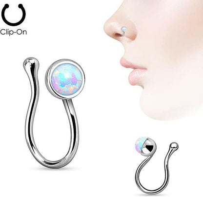 Brass Opal Gem Non Piercing Nose Clip Nose Ring Impulse Piercings