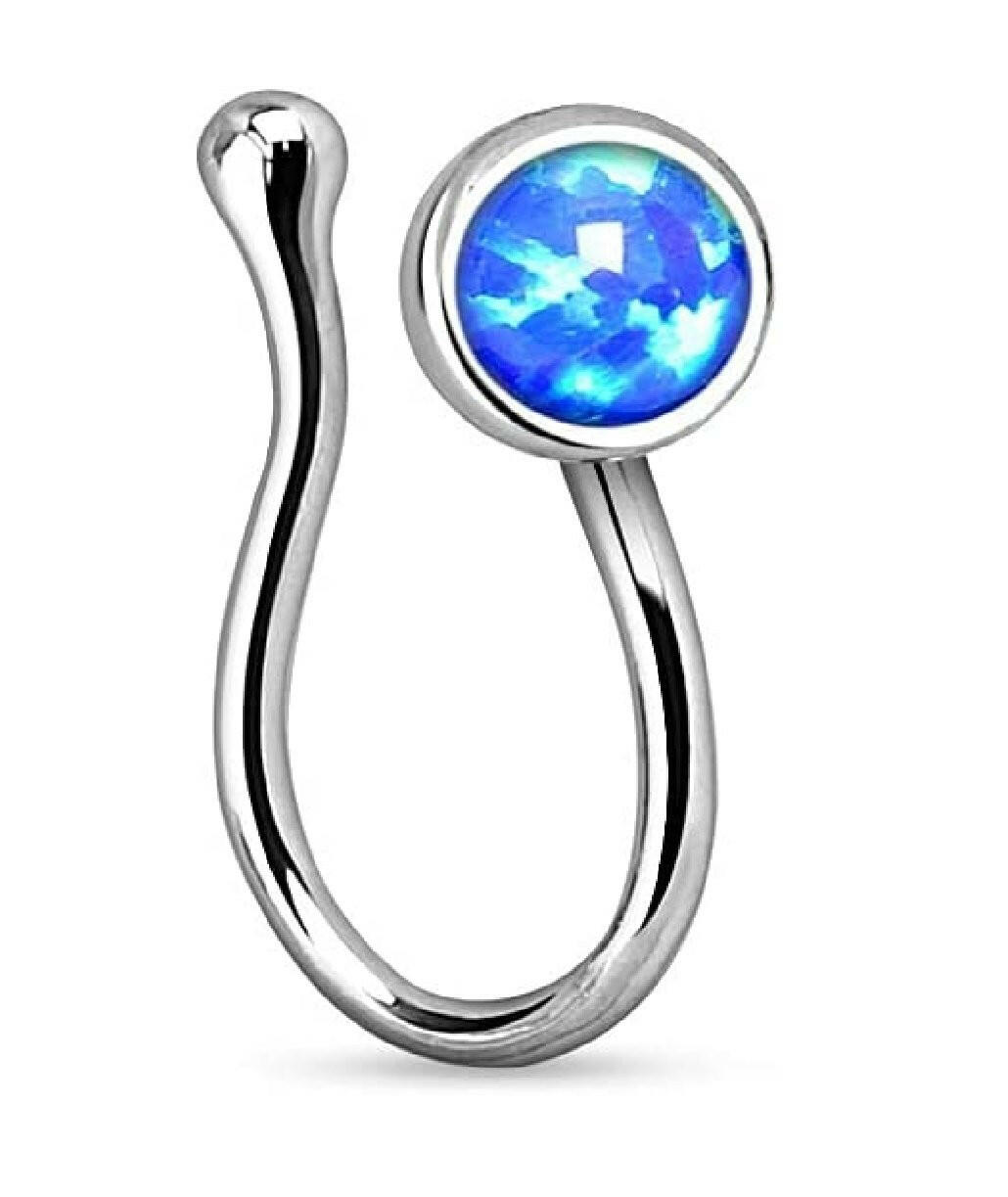 Brass Opal Gem Non Piercing Nose Clip Nose Ring Impulse Piercings Blue