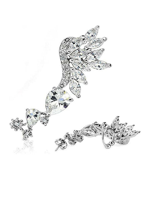 Brass Skyfall Clear CZ Rhodium Plated Ear Cuff Cuff Earring Impulse Piercings 20GA Left Clear