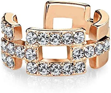 Brass Square Links Paved CZ Non-Piercing Ear Cuff Cuff Earring Impulse Piercings Rose Gold