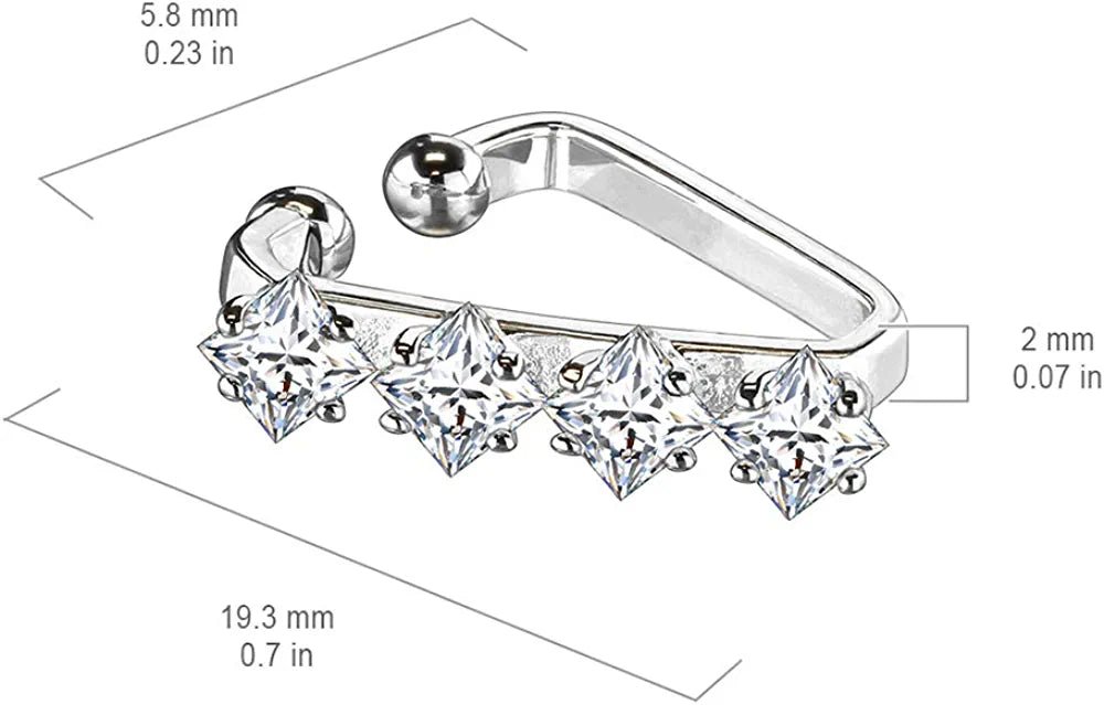 Brass Triangular Four Square CZ Non-Piercing Ear Cuff Cuff Earring Impulse Piercings