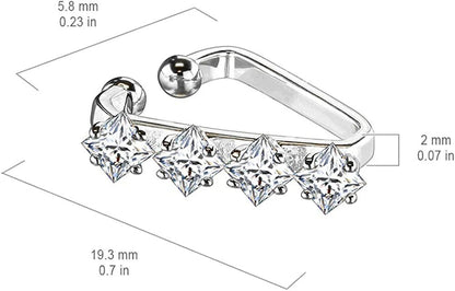 Brass Triangular Four Square CZ Non-Piercing Ear Cuff Cuff Earring Impulse Piercings