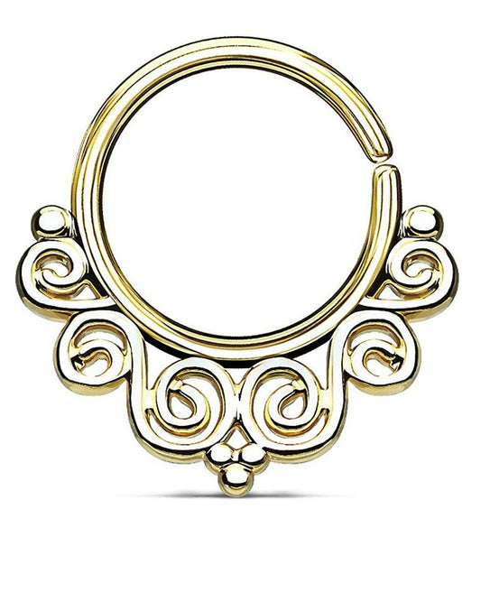 Brass Vintage Filigree Bendable Nose Septum and Ear Cartilage Hoops Septum Ring Impulse Piercings Gold