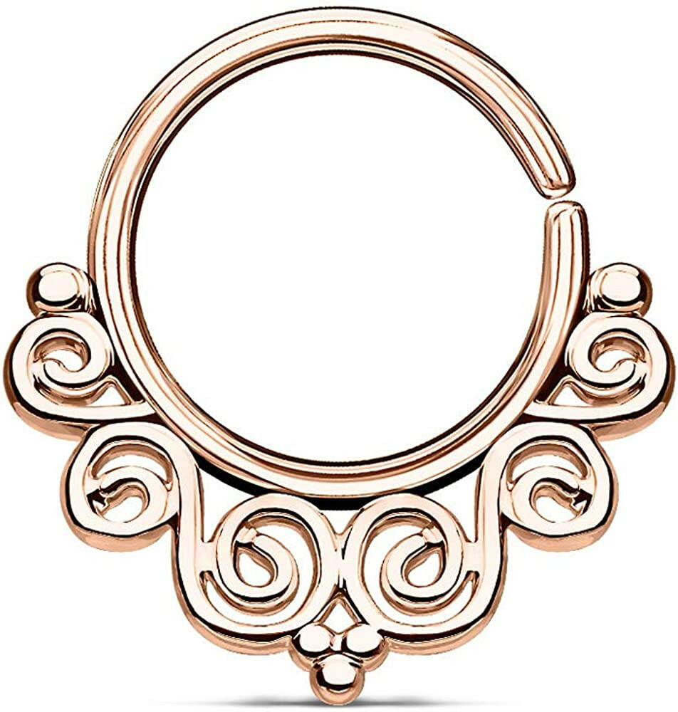 Brass Vintage Filigree Bendable Nose Septum and Ear Cartilage Hoops Septum Ring Impulse Piercings Rose Gold