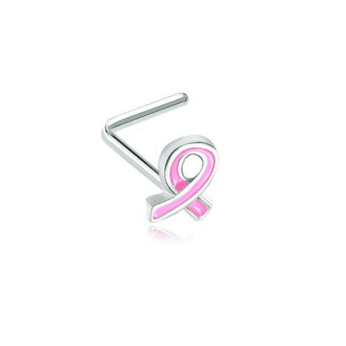 Breast Cancer Awareness Pink Ribbon L-Shape Nose Ring Nose Ring Impulse Piercings