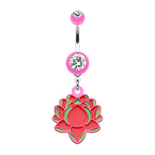 Bright Lotus Belly Button Ring Navel Ring Impulse Piercings Pink