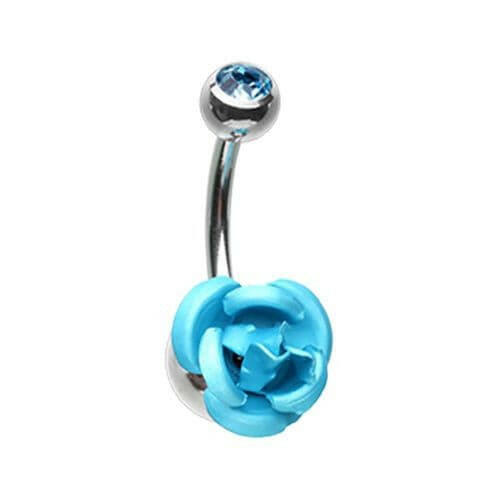 Bright Metal Rose Blossom Belly Button Ring Navel Ring Impulse Piercings Aqua