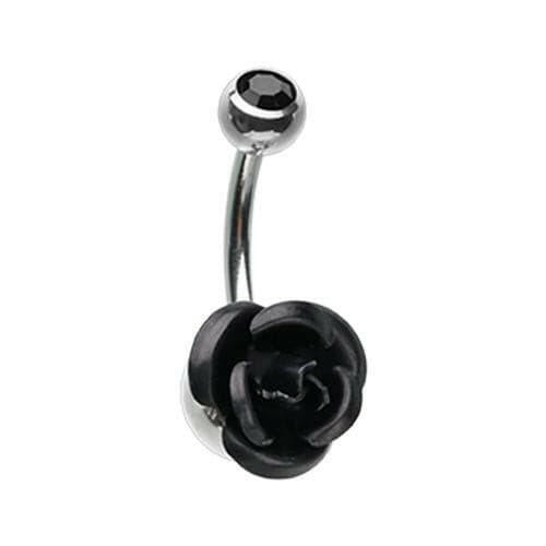 Bright Metal Rose Blossom Belly Button Ring Navel Ring Impulse Piercings Black