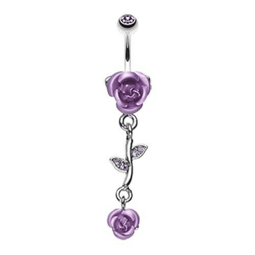 Bright Metal Rose Vine Dangle Belly Button Ring Navel Ring Impulse Piercings Tanzanite