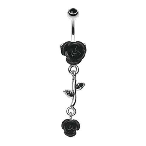 Bright Metal Rose Vine Dangle Belly Button Ring Navel Ring Impulse Piercings Black