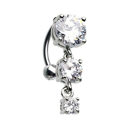 Brilliant Cascading Reverse Drop Top Cubic Zirconia Belly Button Ring Navel Ring Impulse Piercings