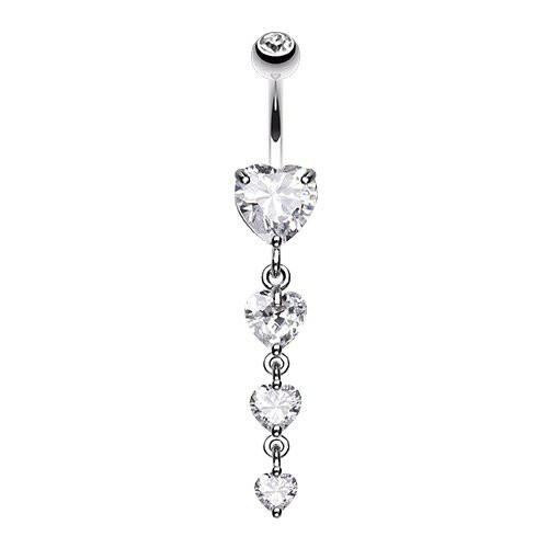 Brilliant Cubic Zirconia Heart Cascade Belly Button Ring Navel Ring Impulse Piercings Clear