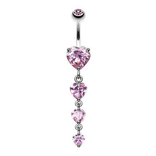 Brilliant Cubic Zirconia Heart Cascade Belly Button Ring Navel Ring Impulse Piercings Pink