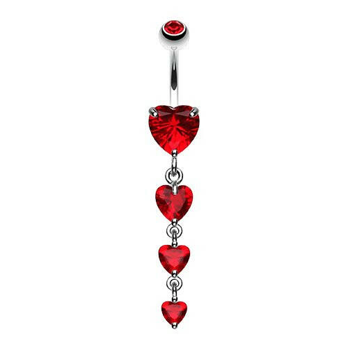 Brilliant Cubic Zirconia Heart Cascade Belly Button Ring Navel Ring Impulse Piercings Red