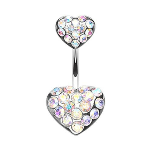 Brilliant Double Hearts Belly Button Ring Navel Ring Impulse Piercings Aurora Borealis