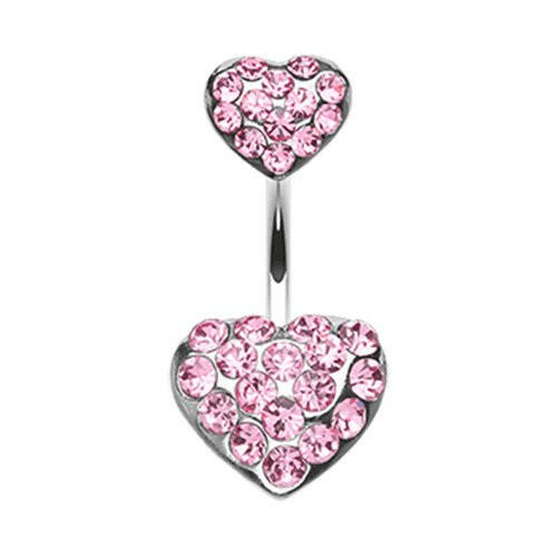 Brilliant Double Hearts Belly Button Ring Navel Ring Impulse Piercings Light Pink