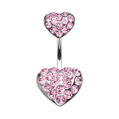 Brilliant Double Hearts Belly Button Ring Navel Ring Impulse Piercings Light Pink