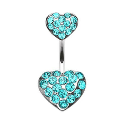 Brilliant Double Hearts Belly Button Ring Navel Ring Impulse Piercings Teal