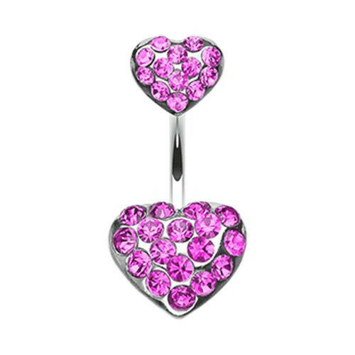 Brilliant Double Hearts Belly Button Ring Navel Ring Impulse Piercings Fuchsia