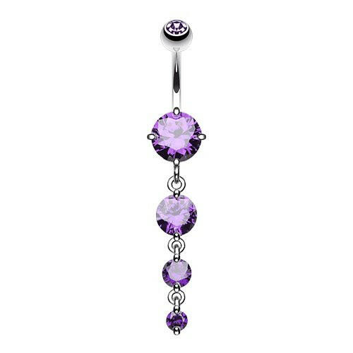 Brilliant Four Gem Cascade Cubic Zirconia Belly Button Ring Navel Ring Impulse Piercings Tanzanite