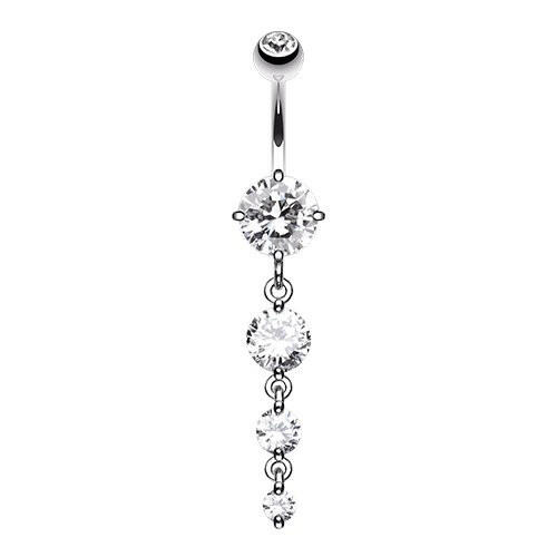 Brilliant Four Gem Cascade Cubic Zirconia Belly Button Ring Navel Ring Impulse Piercings Clear