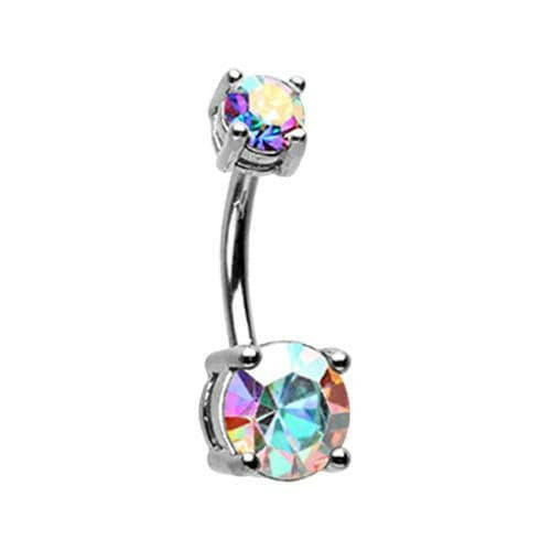 Brilliant Sparkle Gem Prong Set Belly Button Ring Navel Ring Impulse Piercings Aurora Borealis