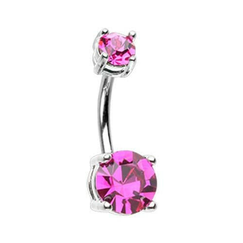 Brilliant Sparkle Gem Prong Set Belly Button Ring Navel Ring Impulse Piercings Fuchsia