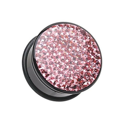 Brilliant Sparkles Black Body Single Flared Ear Gauge Plug Earrings Plug Earrings Impulse Piercings 6 GA (4mm) Pink