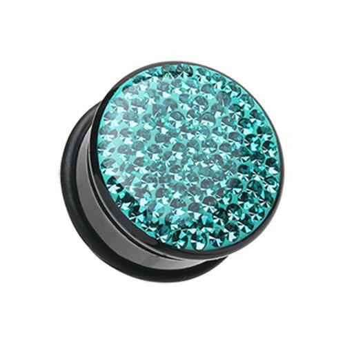 Brilliant Sparkles Black Body Single Flared Ear Gauge Plug Earrings Plug Earrings Impulse Piercings 6 GA (4mm) Teal