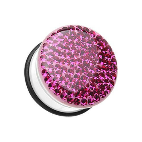 Brilliant Sparkles White Body Single Flared Ear Gauge Plug Earrings Plug Earrings Impulse Piercings 6 GA (4mm) Fuchsia