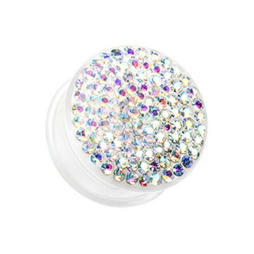 Brilliant Sparkles White Body Single Flared Ear Gauge Plug Earrings Plug Earrings Impulse Piercings 6 GA (4mm) Aurora Borealis