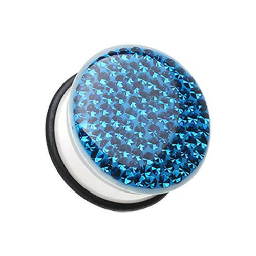 Brilliant Sparkles White Body Single Flared Ear Gauge Plug Earrings Plug Earrings Impulse Piercings 6 GA (4mm) Blue