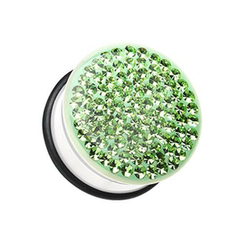 Brilliant Sparkles White Body Single Flared Ear Gauge Plug Earrings Plug Earrings Impulse Piercings 6 GA (4mm) Green