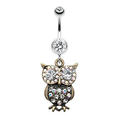 Bronze Owl Sparkle Belly Button Ring Navel Ring Impulse Piercings Clear